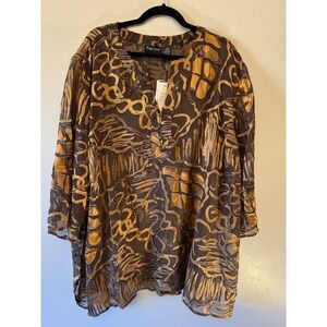 NWT Maggie Barnes Burnout 4x Artsy Sheer Brown With Bronze Blouse‎